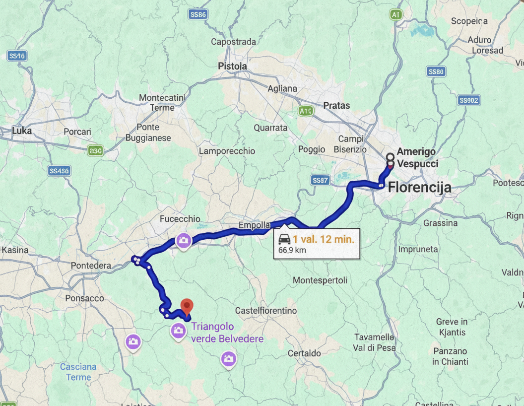 Maršrutas iš Florencijos oro uosto